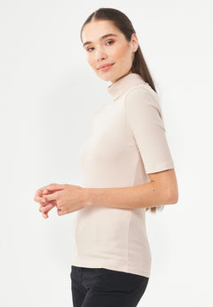 Women's Short Sleeved Cotton Turtleneck Stone