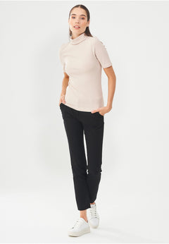 Women's Short Sleeved Cotton Turtleneck Stone
