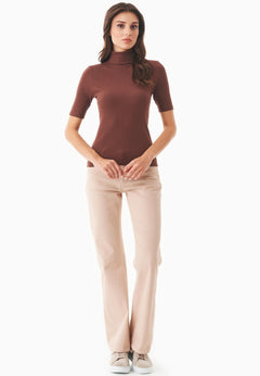 Women's Short Sleeved Cotton Turtleneck Radical Brown
