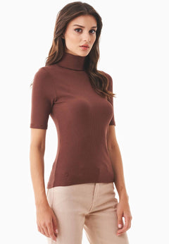 Women's Short Sleeved Cotton Turtleneck Radical Brown