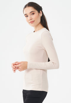 Women's Ribbed Round Neck Long-Sleeved Top Stone