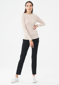 Women's Ribbed Round Neck Long-Sleeved Top Stone