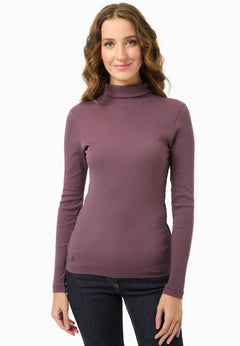 Women's Long Sleeved Cotton Turtleneck Dark Fig