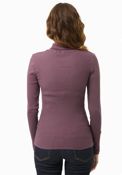 Women's Long Sleeved Cotton Turtleneck Dark Fig