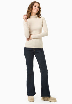 Women's Long Sleeved Cotton Turtleneck Stone