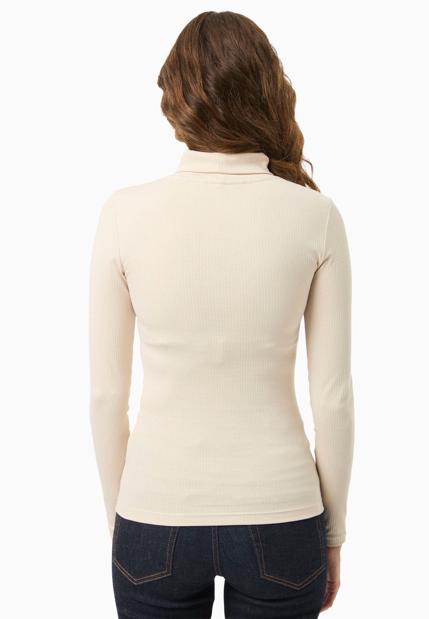 Women's Long Sleeved Cotton Turtleneck Stone