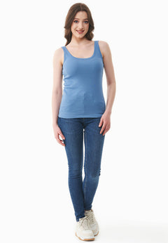 Women's Basic Ribbed Top Coronet Blue