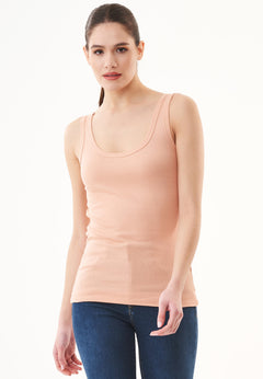 Women's Basic Ribbed Top Indian Tan