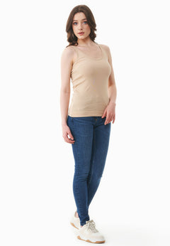 Women's Basic Ribbed Top Soft Beige