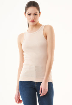 Women's High Neckline Ribbed Top Birch White