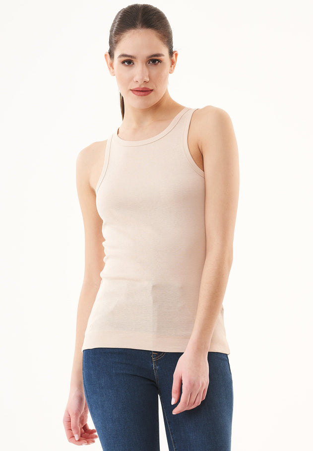Women's High Neckline Ribbed Top Birch White