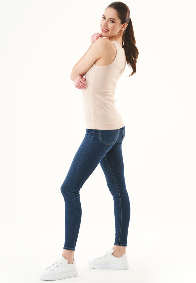 Women's High Neckline Ribbed Top Birch White