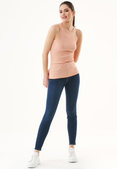 Women's High Neckline Ribbed Top Indian Tan Beige