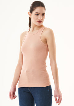 Women's High Neckline Ribbed Top Indian Tan Beige