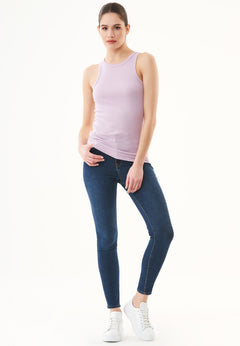 Women's High Neckline Ribbed Top Lavender Purple