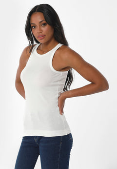 Women's High Neckline Ribbed Top Off-White