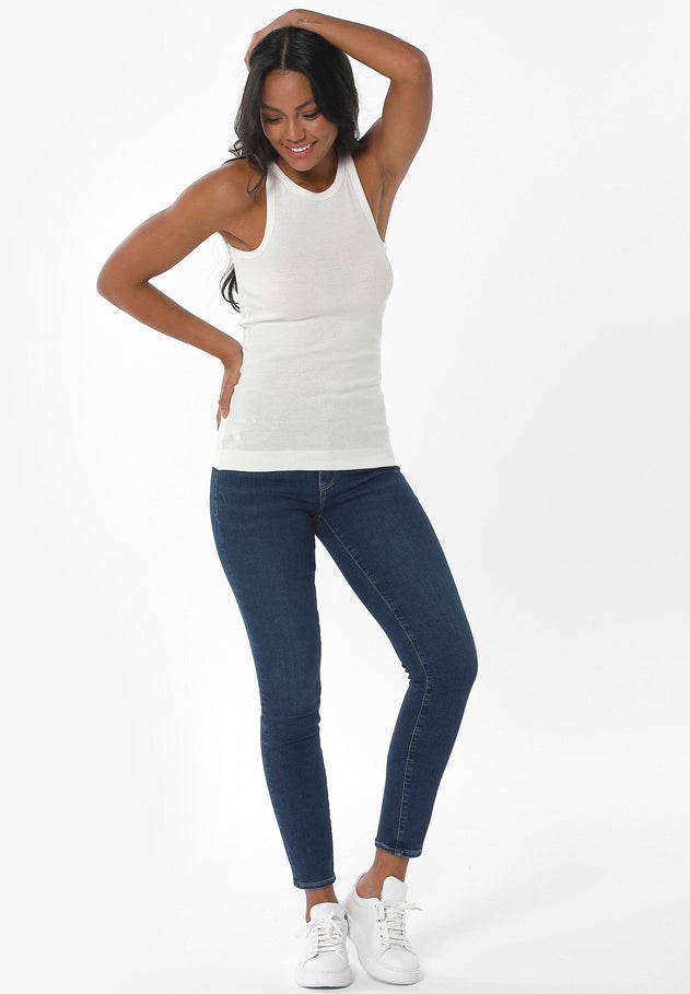 Women's High Neckline Ribbed Top Off-White