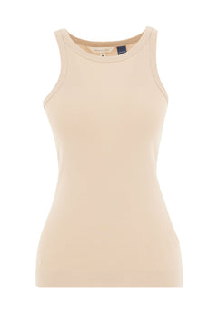 Women's High Neckline Ribbed Top Soft Beige