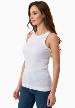 Women's High Neckline Ribbed Top White