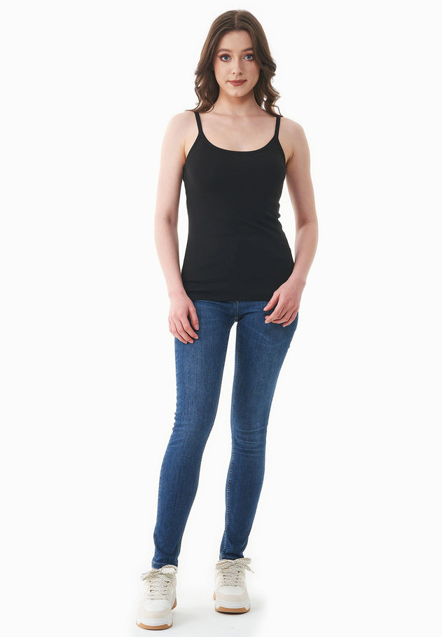 Women's Ribbed Spaghetti Strap Top Black