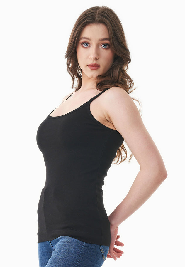 Women's Ribbed Spaghetti Strap Top Black