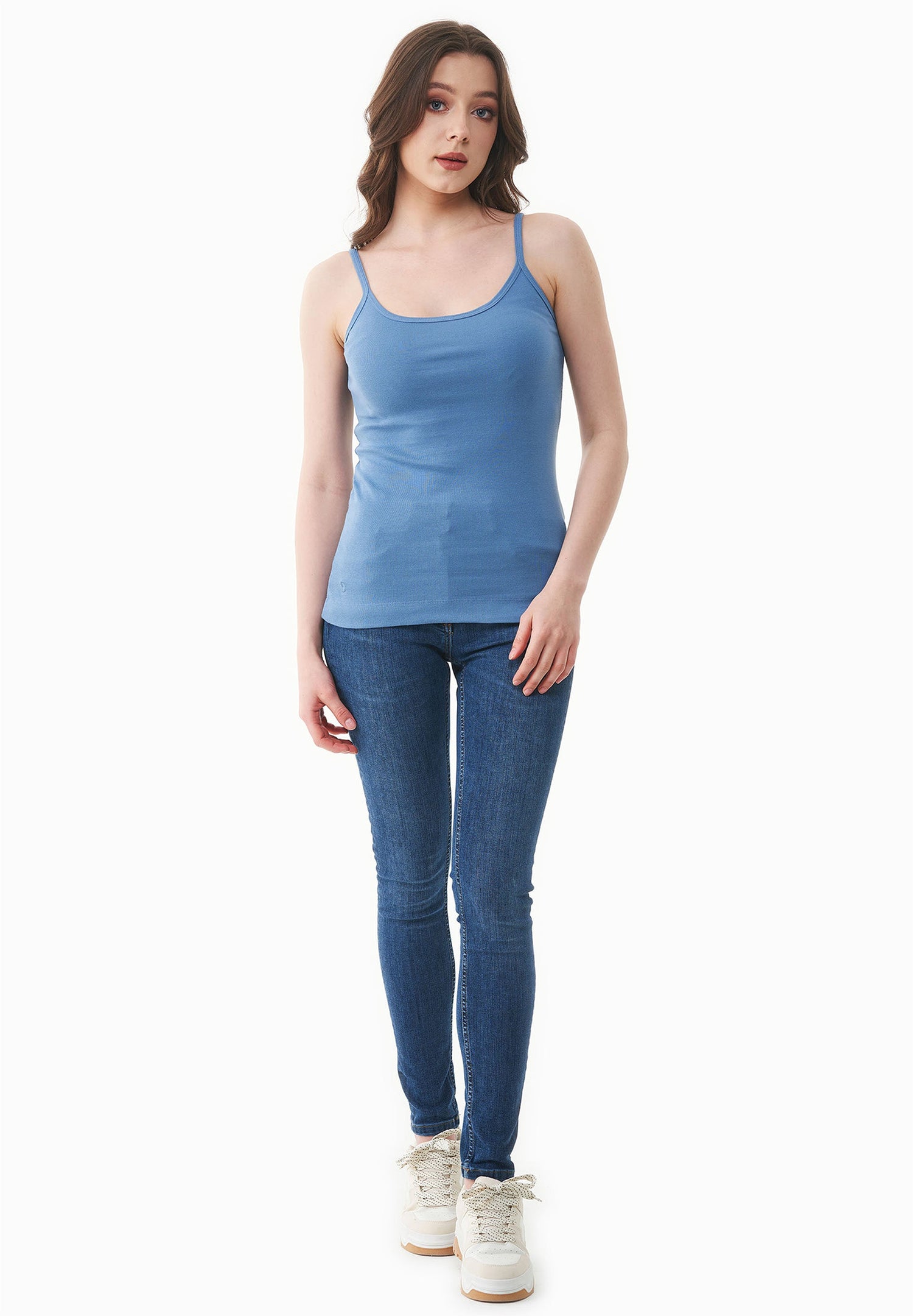 Women's Ribbed Spaghetti Strap Top Coronet Blue