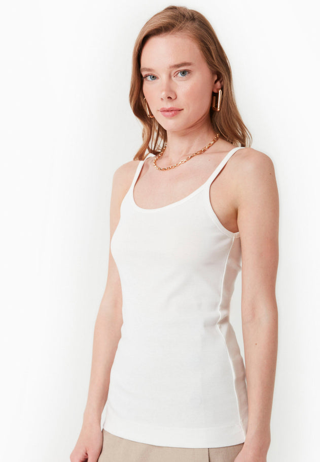 Women's Ribbed Spaghetti Strap Top Off White