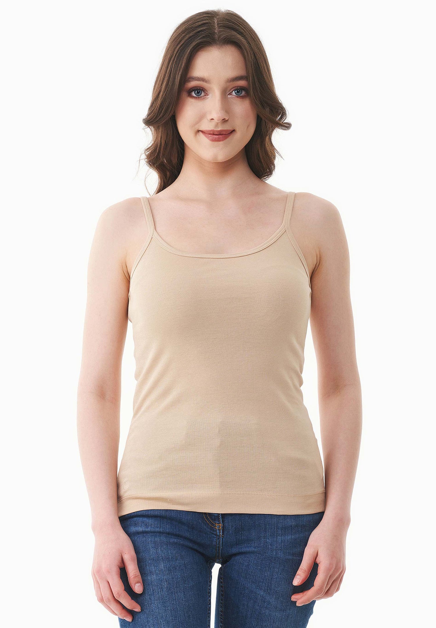 Women's Ribbed Spaghetti Strap Top Soft Beige