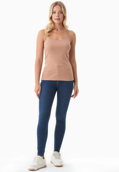 Women's Ribbed Spaghetti Strap Top Tan