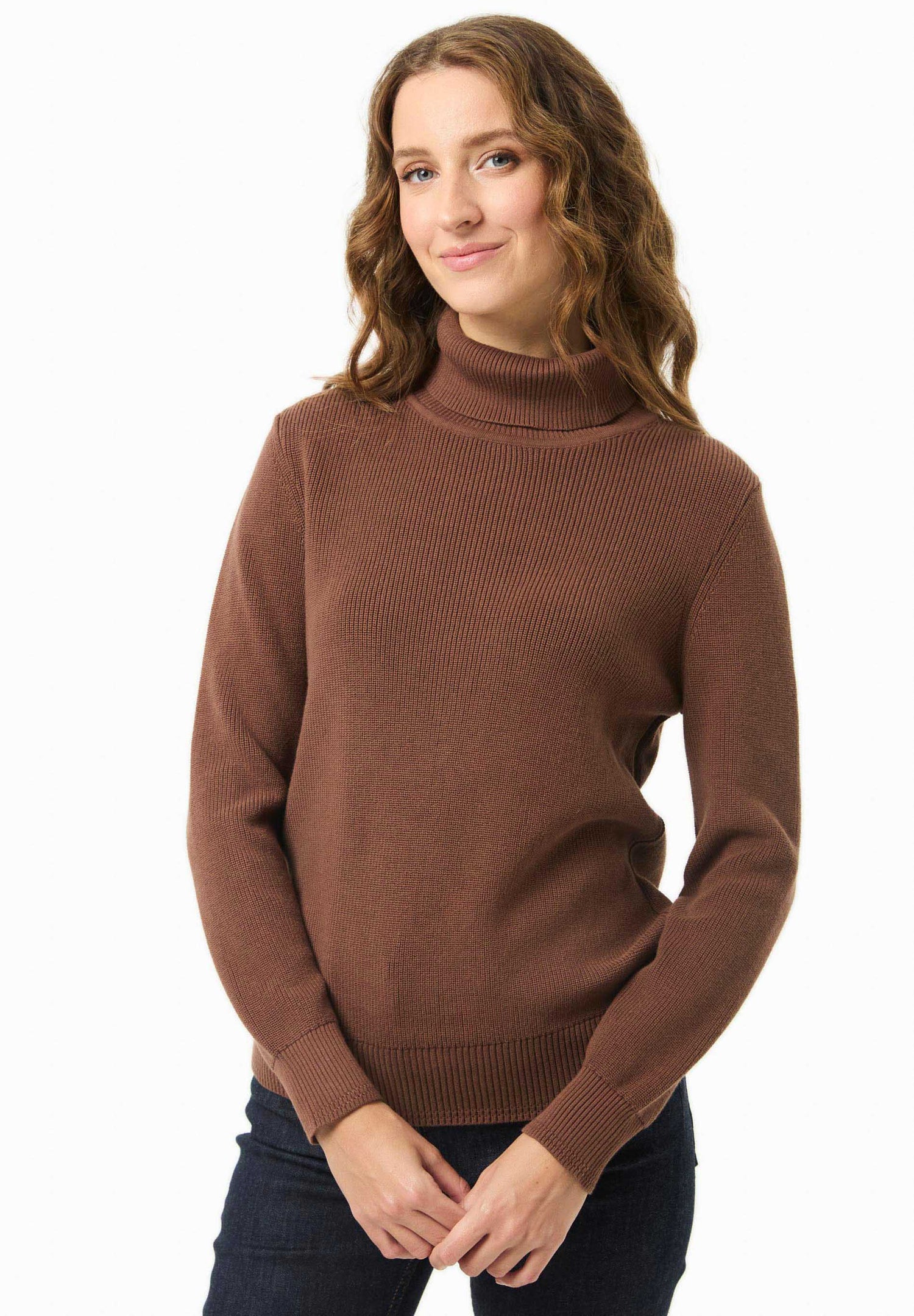 Women's Organic Cotton Turtleneck Knit Cocoa Brown