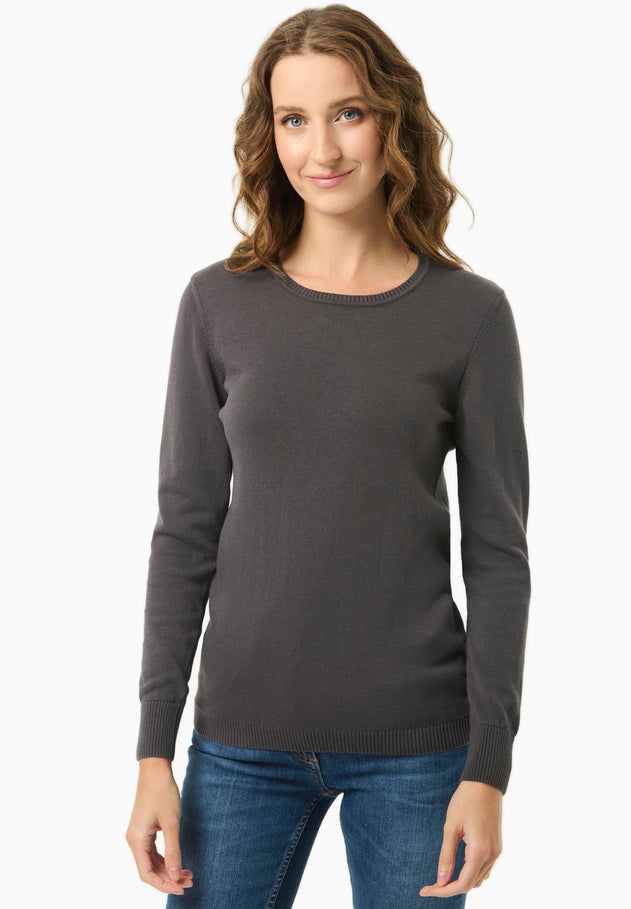 Women's Round Neck Organic Cotton Knit Asphalt