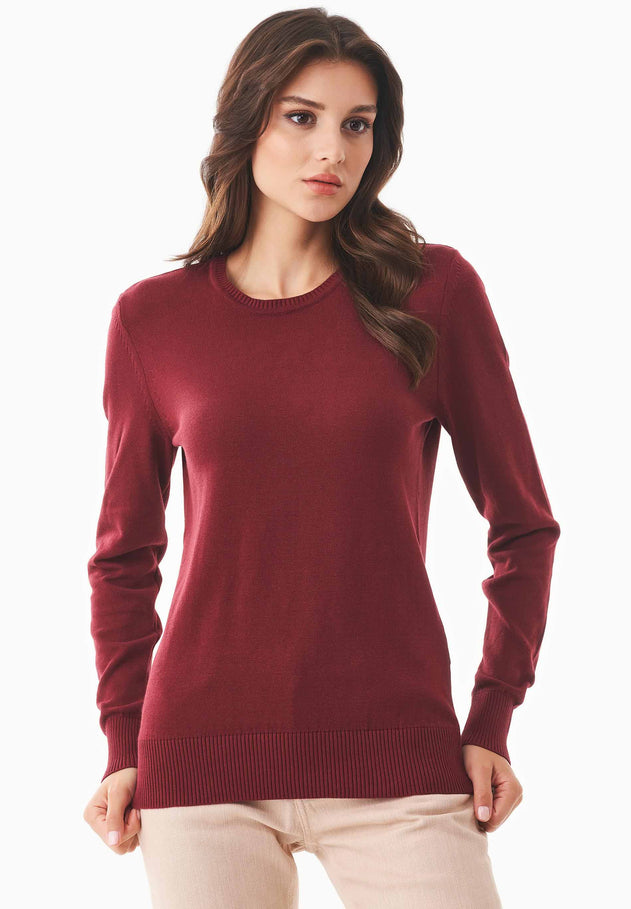 Women's Round Neck Organic Cotton Knit Syrah Red