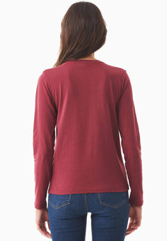 Women's Casual Long-Sleeved T-Shirt Syrah Red