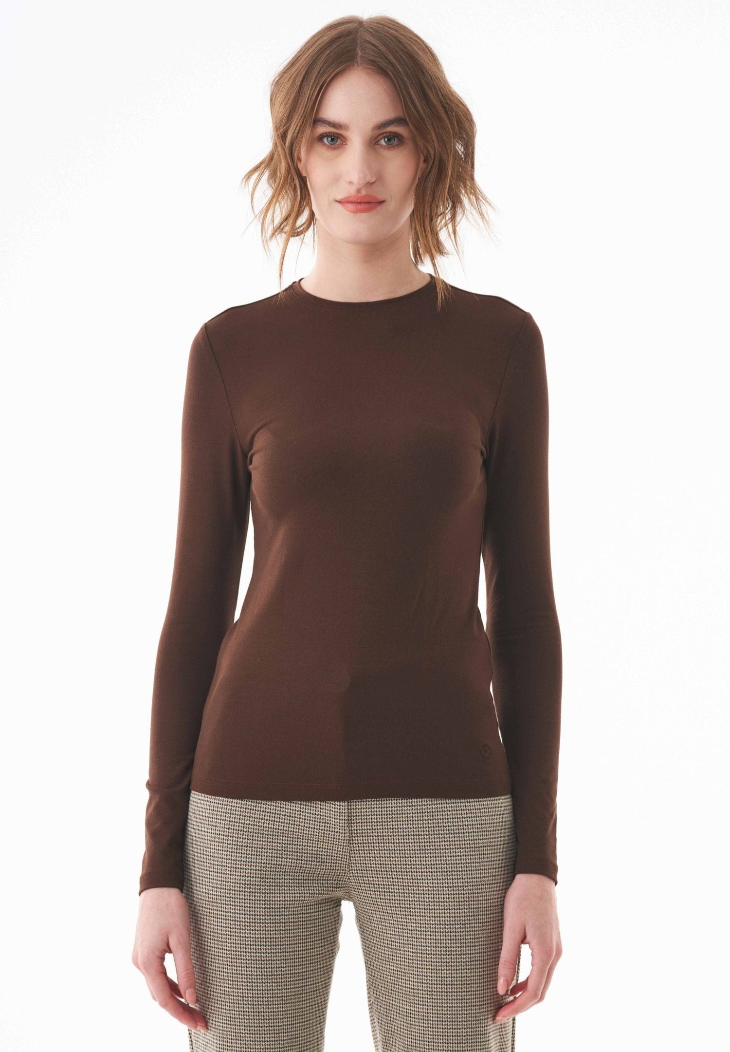 Women's O-Neck Long-Sleeve Top Chestnut Brown
