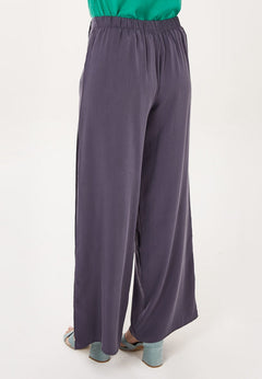 Wide Leg Lyocell Pants With Slits Steel