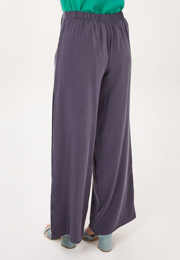 Wide Leg Lyocell Pants With Slits Steel
