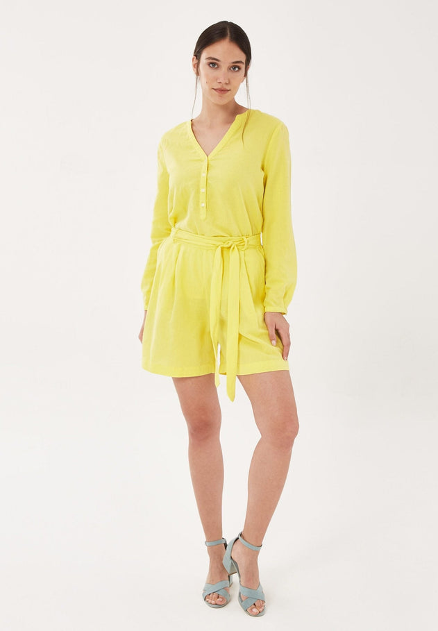 Linen Blend Shorts With Tie Belt Lemonade