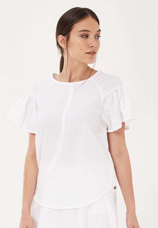 Round Neck Linen Cotton Blend Blouse Off-White