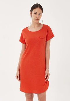 Linen Blend Jersey Dress With Fake Chest Pocket Red