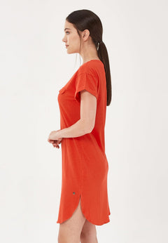 Linen Blend Jersey Dress With Fake Chest Pocket Red