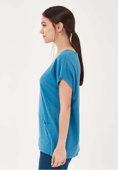 Women's Linen Blend T-Shirt With Front Pockets Ocean