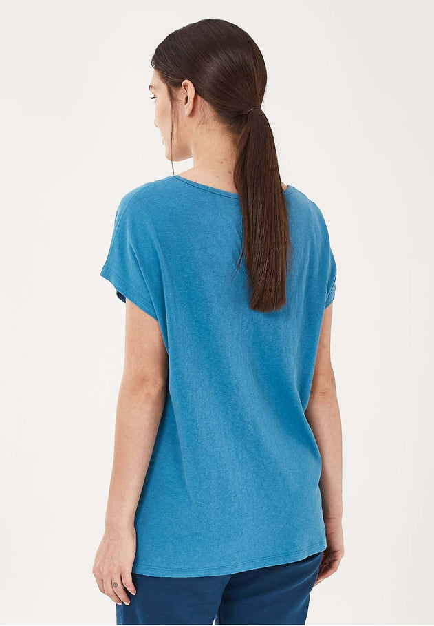 Women's Linen Blend T-Shirt With Front Pockets Ocean