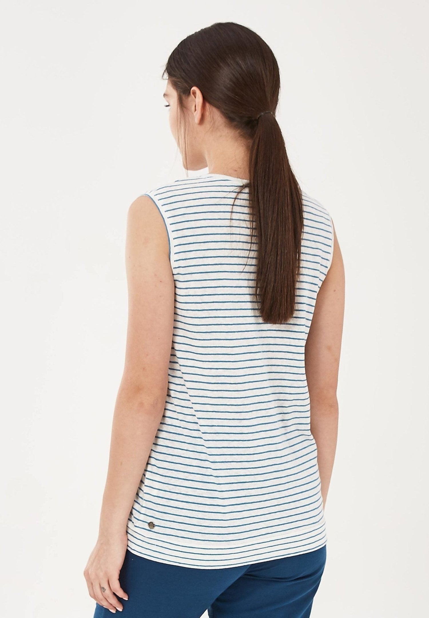 Yarn-Dyed Striped Linen Blend Top White / Ocean
