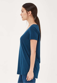 Lyocell Blend Round Neck T-Shirt Navy