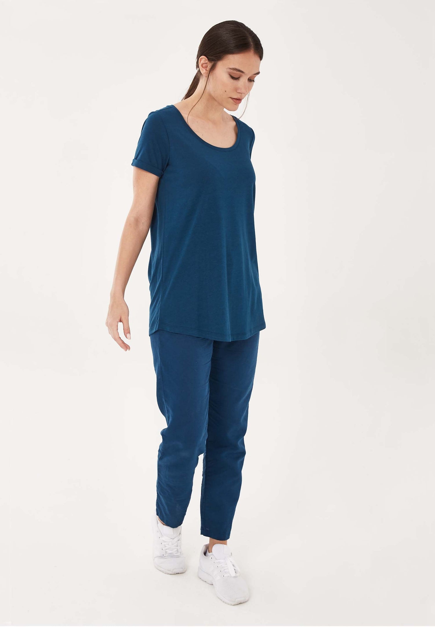 Lyocell Blend Round Neck T-Shirt Navy