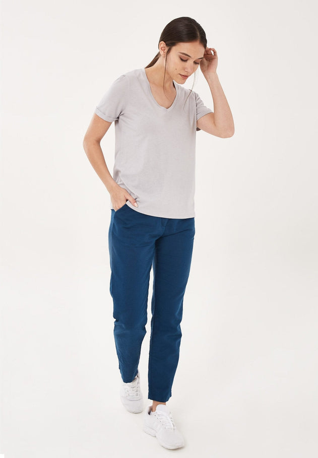 Lyocell Blend T-Shirt With Gathered Sleeves Cloud Grey