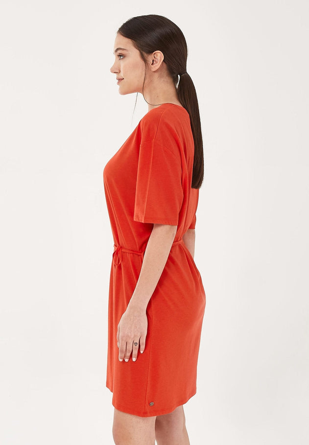 Loose Fit Belted Lyocell Blend Jersey Dress Red