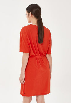 Loose Fit Belted Lyocell Blend Jersey Dress Red
