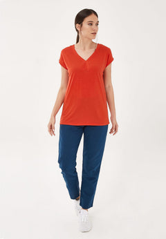 Women's Lyocell Blend V-Neck T-Shirt Red