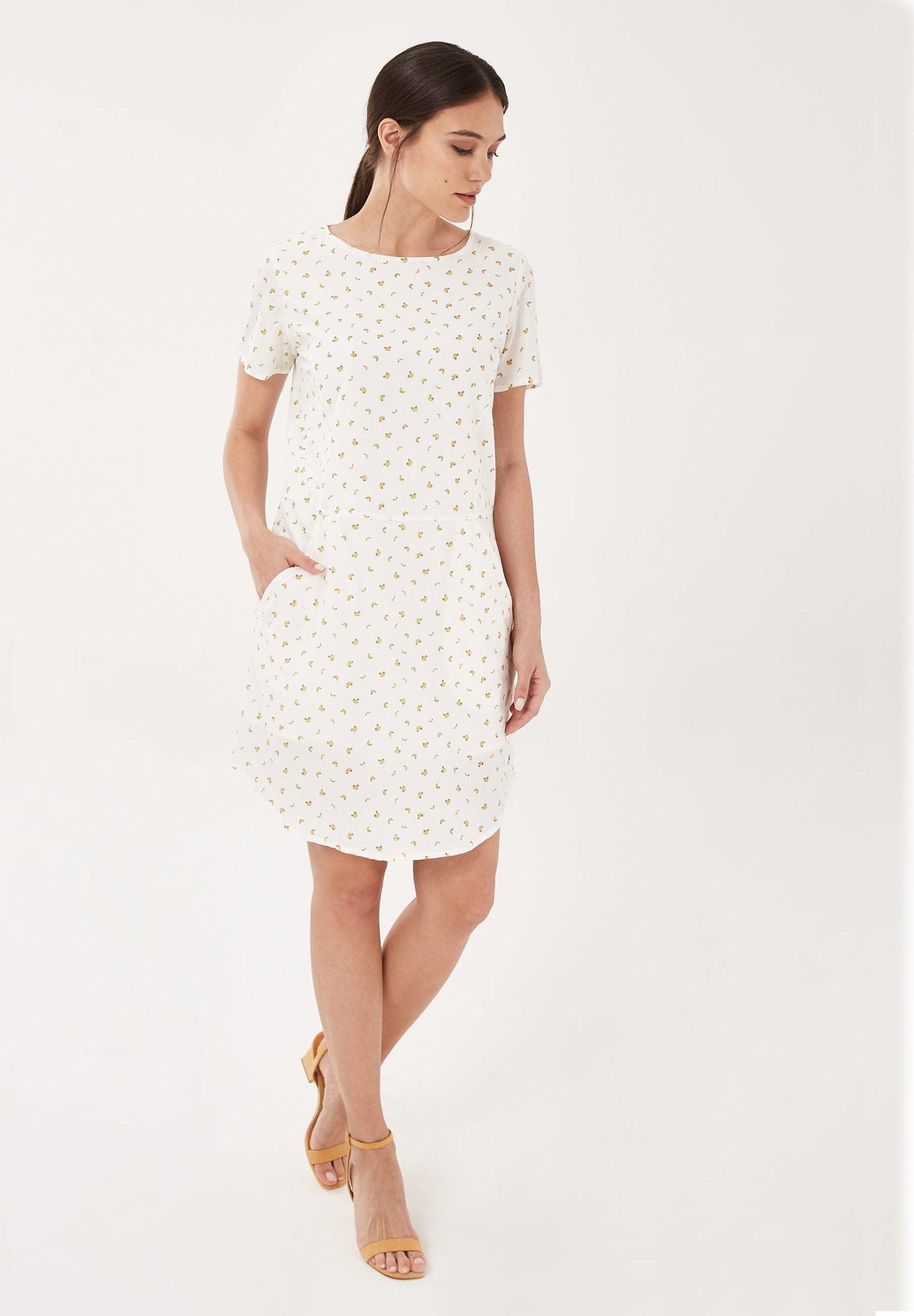 Delicate Print Organic Cotton Mini Dress White